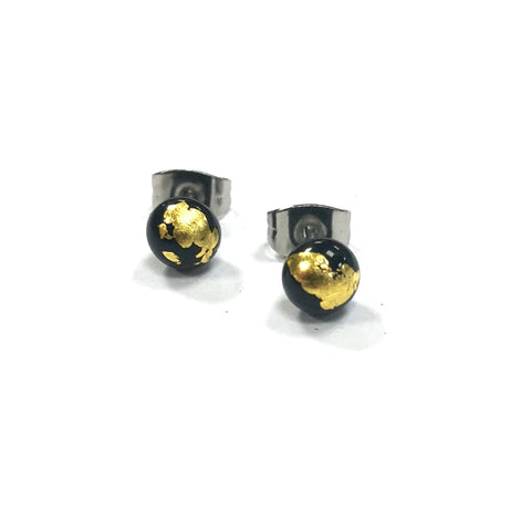Black and Gold Handmade Glass Stud Earrings