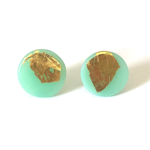 Gold Jade Handmade Glass Button Stud Earrings