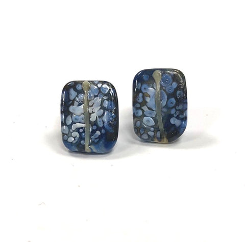 Snowy Pebble Glass and Enamel Handmade Stud Earrings