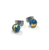 Turquoise and Gold Handmade Glass Stud Earrings