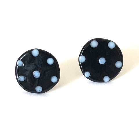 Dotty Black Handmade Glass Button Stud Earrings