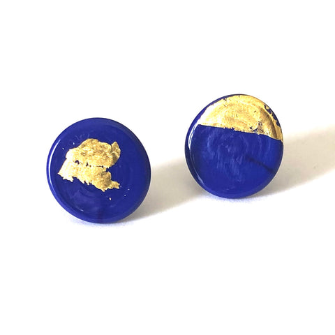 Gold Navy Handmade Glass Button Stud Earrings