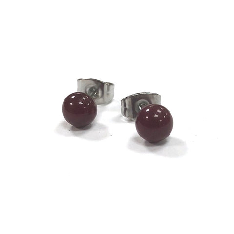 Burgundy Handmade Glass Stud Earrings