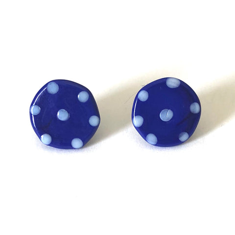 Dotty Navy Handmade Glass Button Stud Earrings