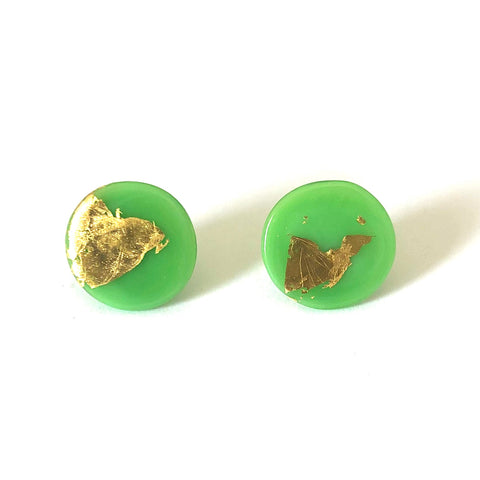 Gold Apple Handmade Glass Button Stud Earrings