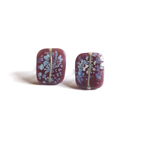 Snowy Blackcurrant Glass and Enamel Handmade Stud Earrings