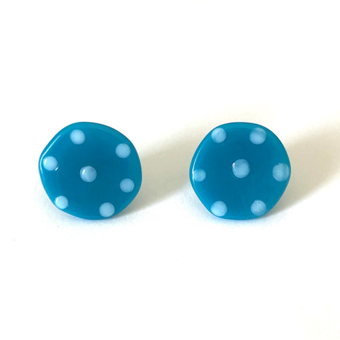 Dotty Turquoise Handmade Glass Button Stud Earrings