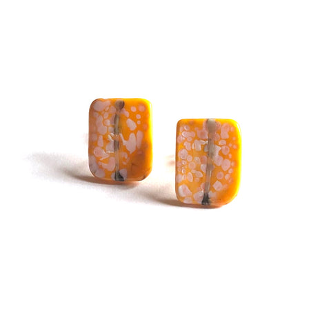 Snowy Yellow Glass and Enamel Handmade Stud Earrings