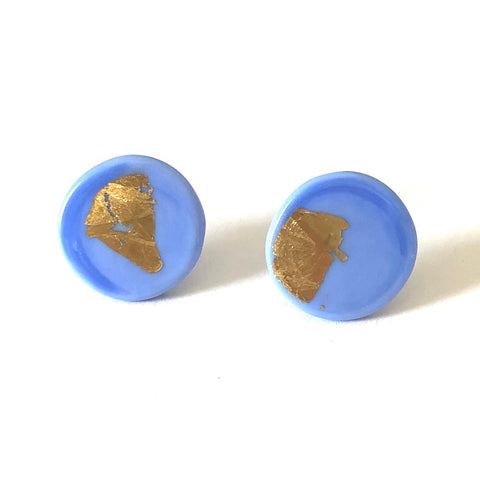 Gold Periwinkle Handmade Glass Button Stud Earrings