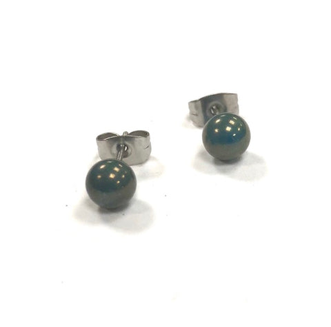 Dark Copper Blue Handmade Glass Stud Earrings