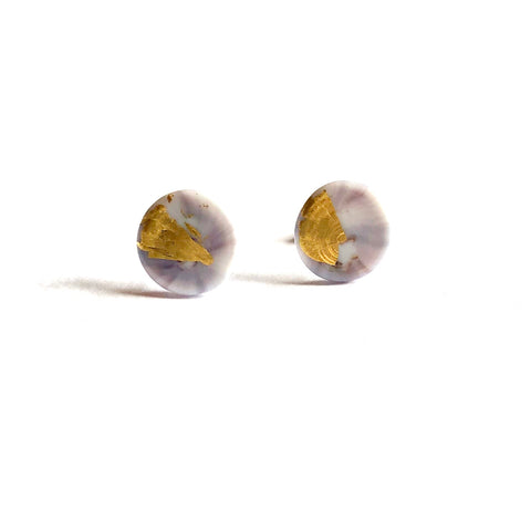 Glass and Gold Midi Stud Earrings, Agate Marble Effect