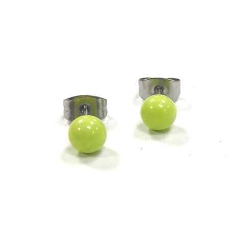 Lime Green Handmade Glass Stud Earrings