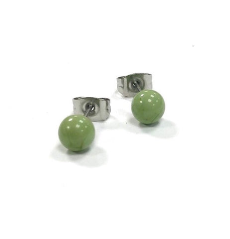 Mint Green Handmade Glass Stud Earrings
