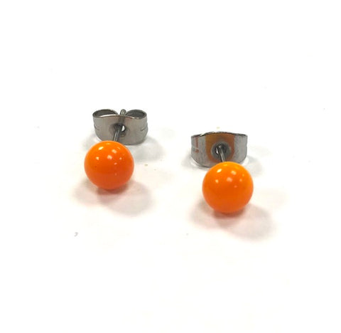 Orange Handmade Glass Stud Earrings