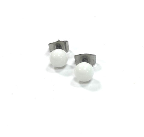 White Handmade Glass Stud Earrings