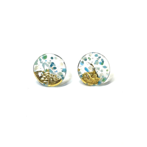 Glass and Gold Midi Stud Earrings, Seafoam