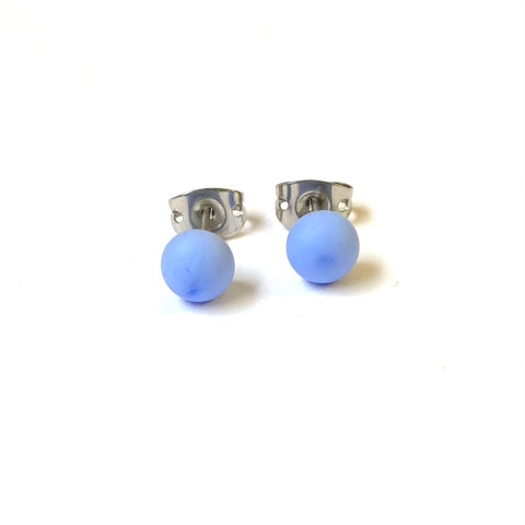 Frosted Periwinkle Handmade Glass Mini Stud Earrings