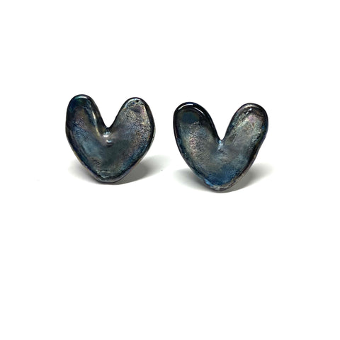 Silver Infused Black Heart Studs