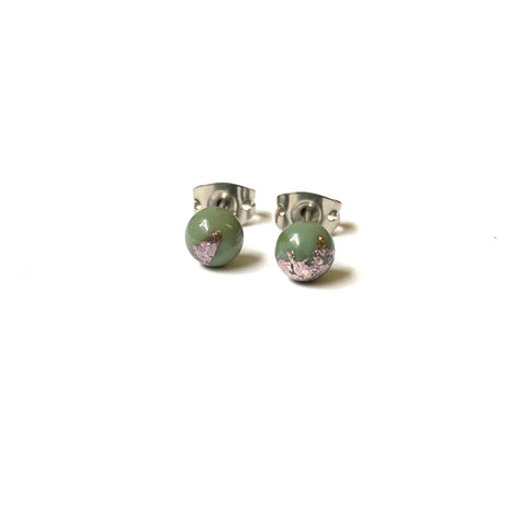 Sage Green Glass and Palladium Mini Studs