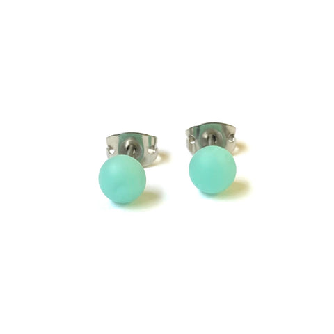 Frosted Jade Handmade Glass Mini Stud Earrings