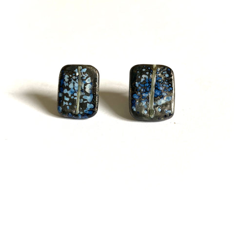 Wonky Silver Black Panel Studs, Different Sizes