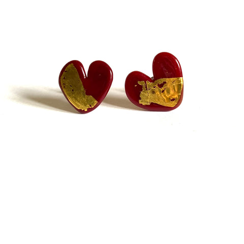 Wonky Burgundy Heart Studs 2, just wonky