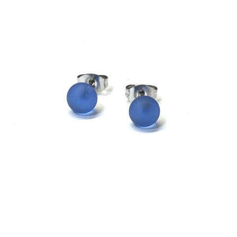 Frosted Sapphire Handmade Glass Mini Stud Earrings