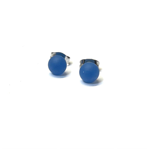 Frosted Slate Blue Handmade Glass Mini Stud Earrings