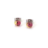 Cranberry Pink and Gold Handmade Glass Stud Earrings
