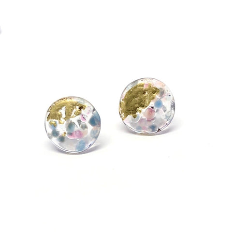 Glass and Gold Midi Mottled Stud Earrings, Cotton