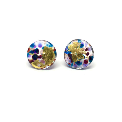 Glass and Gold Midi Mottled Stud Earrings, Shipwreck