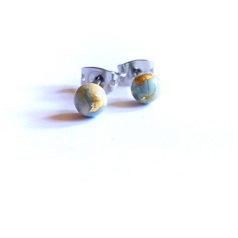 Enamel Mini Marble Studs, Glass and Gold