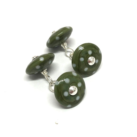 Dotty Olive Handmade Glass Cufflinks