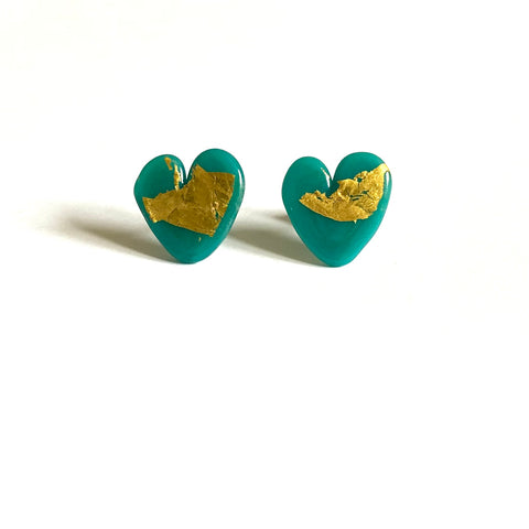 Wonky Teal Heart Studs 2, Just Wonky