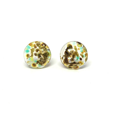 Glass and Gold Midi Mottled Stud Earrings, Hedgerow
