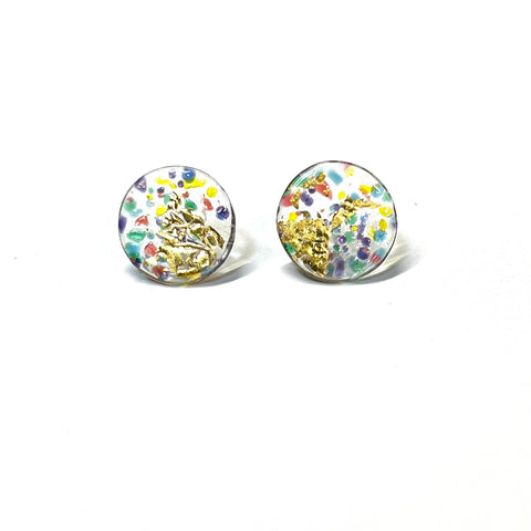 Glass and Gold Midi Stud Earrings, Kaleidos