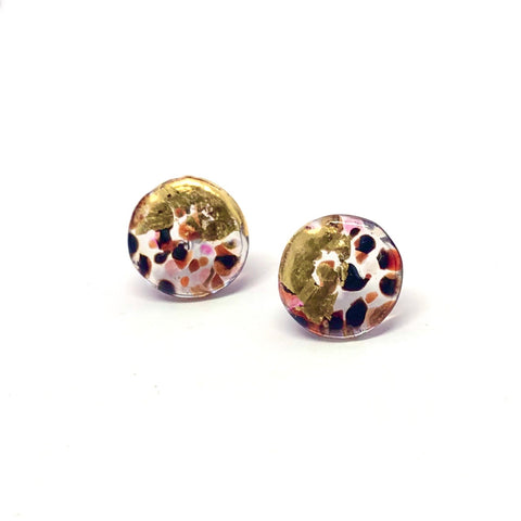 Glass and Gold Midi Mottled Stud Earrings, Bramble