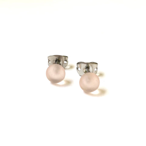 Frosted Blush Handmade Glass Mini Stud Earrings