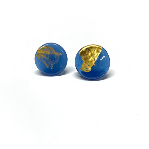 Second Steel Blue and Gold Button Studs