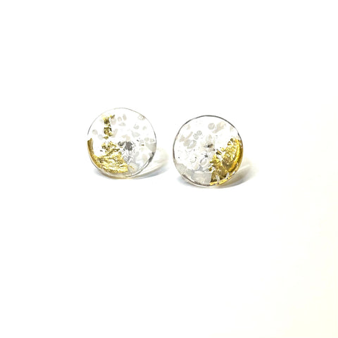 Glass and Gold Midi Stud Earrings, Lace