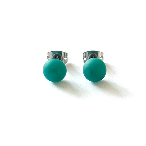 Frosted Teal Handmade Glass Mini Stud Earrings