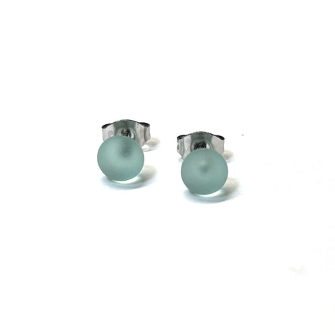 Frosted Antique Green Handmade Glass Mini Stud Earrings