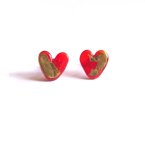 Ruby Gold Handmade Glass Heart Stud Earrings