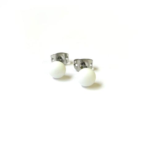 Frosted White Handmade Glass Mini Stud Earrings