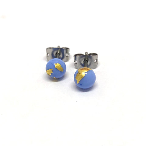 Periwinkle and Gold Handmade Glass Stud Earrings