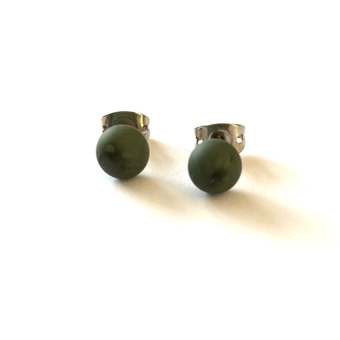 Frosted Olive Handmade Glass Mini Stud Earrings