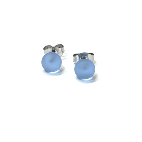 Frosted Lake Blue Handmade Glass Mini Stud Earrings