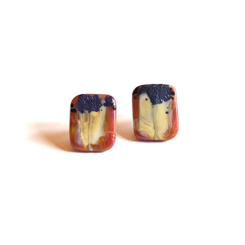 Ryogoku Handmade Glass Panel Stud Earrings