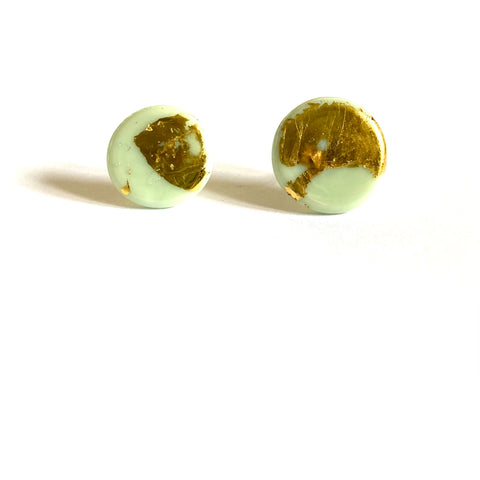 Wonky Pistachio Gold Button Studs, different sizes