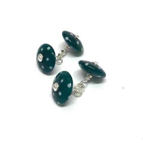 Dotty Teal Handmade Glass Cufflinks